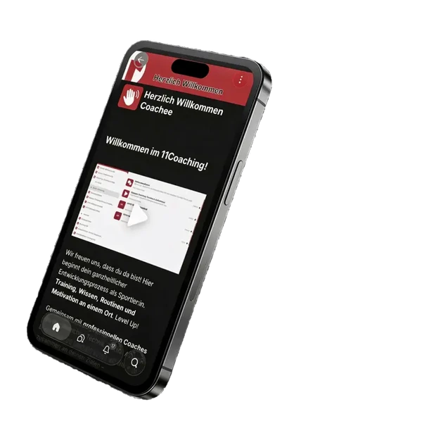 11Coaching App – Willkommens-Screen auf dem Smartphone